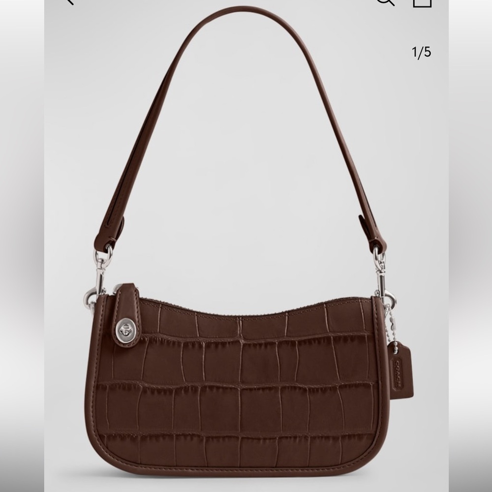 RARE Coach Swinger 20 Croc-Embossed Brown Shoulder Bag